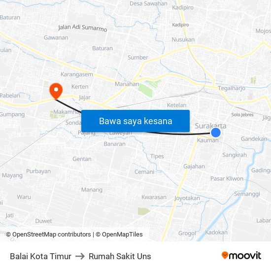 Balai Kota Timur to Rumah Sakit Uns map