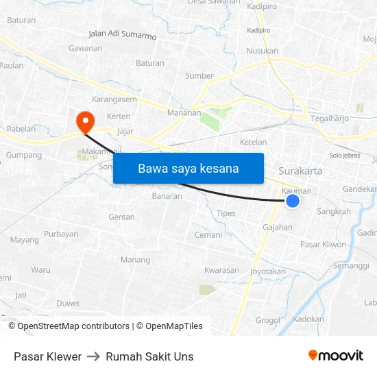 Pasar Klewer to Rumah Sakit Uns map