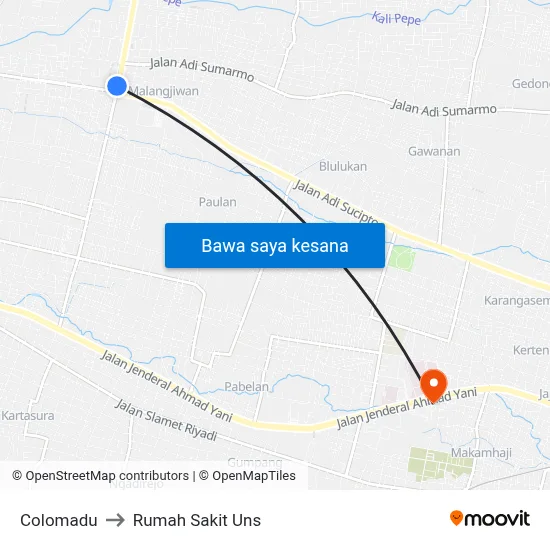 Colomadu to Rumah Sakit Uns map