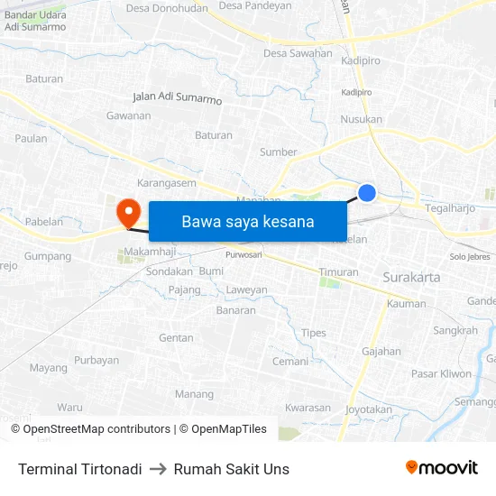 Terminal Tirtonadi to Rumah Sakit Uns map