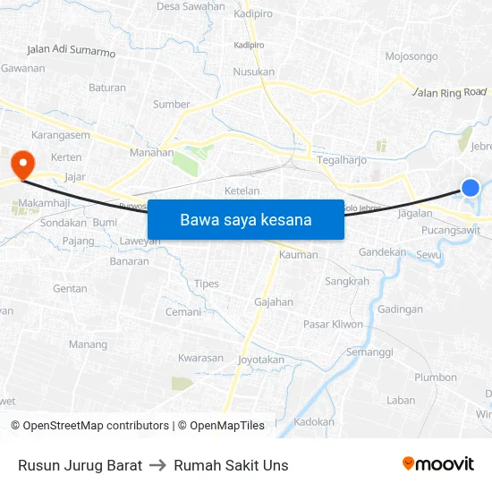 Rusun Jurug Barat to Rumah Sakit Uns map