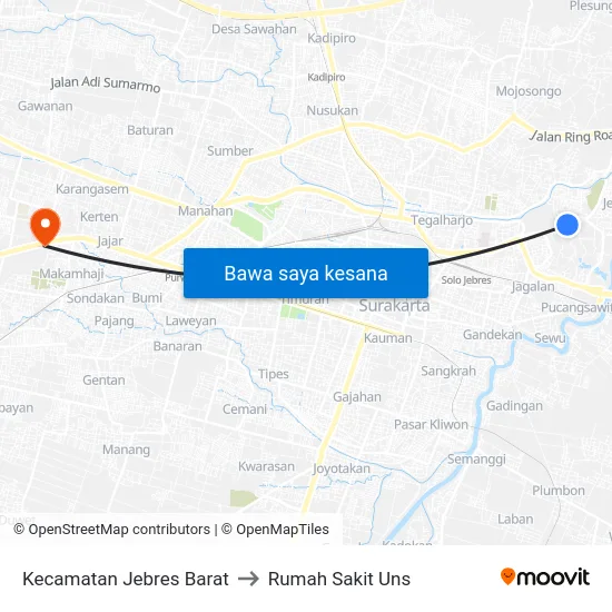 Kecamatan Jebres Barat to Rumah Sakit Uns map