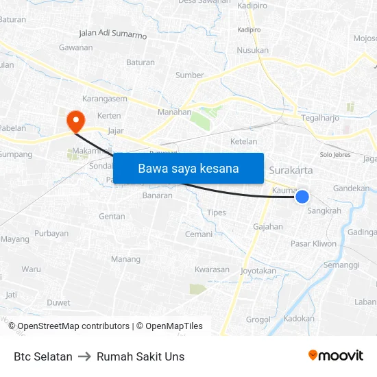 Btc Selatan to Rumah Sakit Uns map