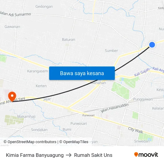 Kimia Farma Banyuagung to Rumah Sakit Uns map