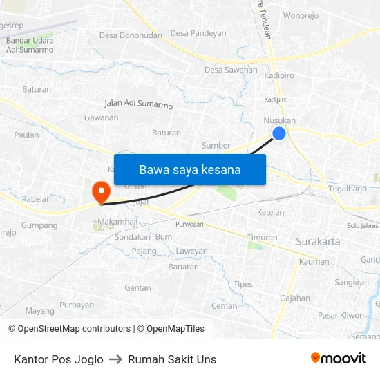 Kantor Pos Joglo to Rumah Sakit Uns map