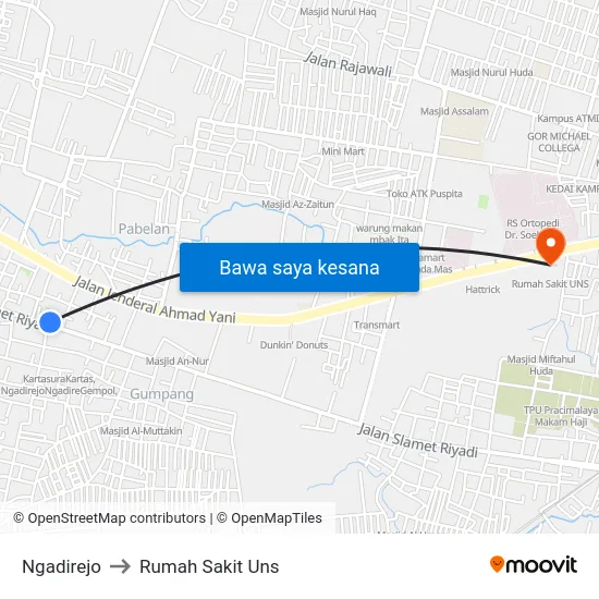 Ngadirejo to Rumah Sakit Uns map