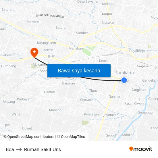 Bca to Rumah Sakit Uns map