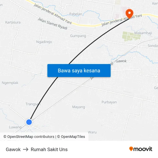 Gawok to Rumah Sakit Uns map