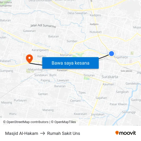 Masjid Al-Hakam to Rumah Sakit Uns map