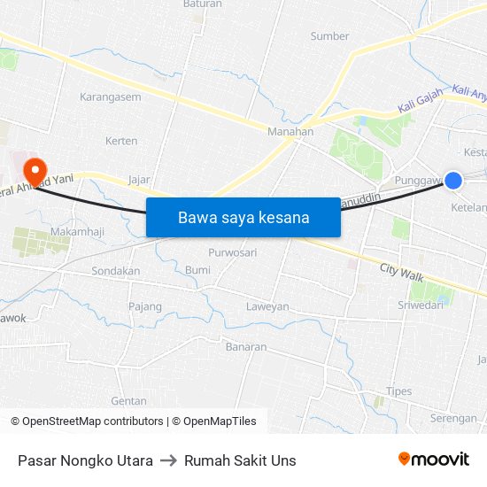 Pasar Nongko Utara to Rumah Sakit Uns map