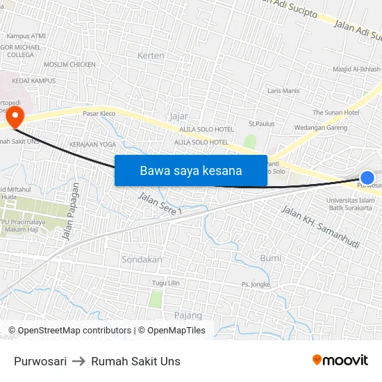 Purwosari to Rumah Sakit Uns map