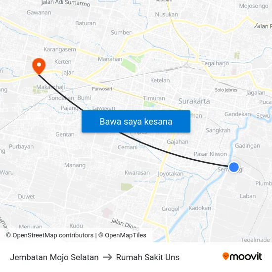Jembatan Mojo Selatan to Rumah Sakit Uns map