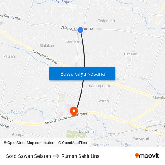 Soto Sawah Selatan to Rumah Sakit Uns map