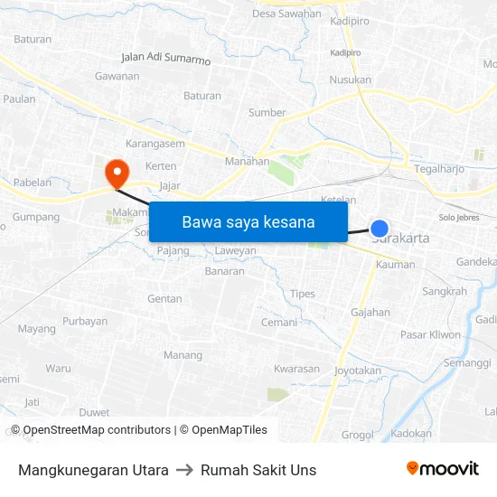 Mangkunegaran Utara to Rumah Sakit Uns map