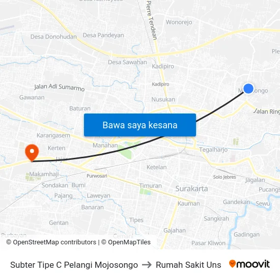 Subter Tipe C Pelangi Mojosongo to Rumah Sakit Uns map