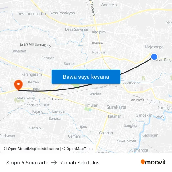 Smpn 5 Surakarta to Rumah Sakit Uns map