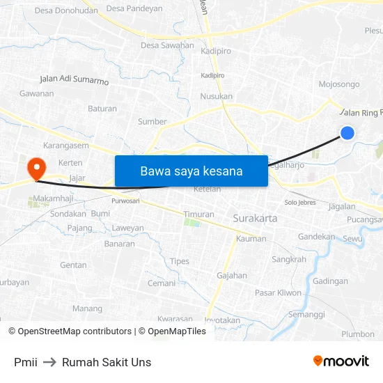Pmii to Rumah Sakit Uns map
