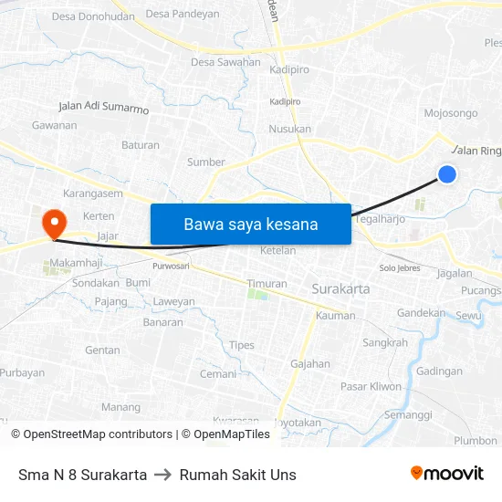 Sma N 8 Surakarta to Rumah Sakit Uns map