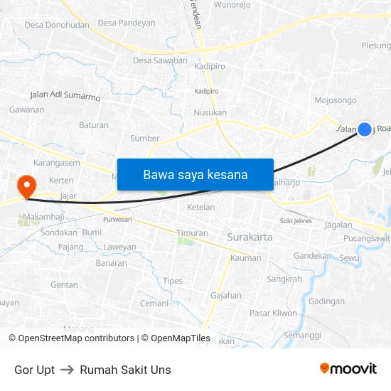 Gor Upt to Rumah Sakit Uns map