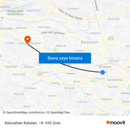 Kelurahan Ketelan to IHS Solo map