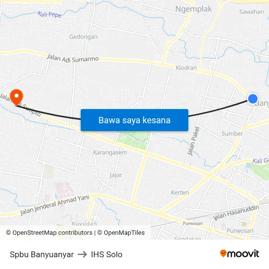 Spbu Banyuanyar to IHS Solo map