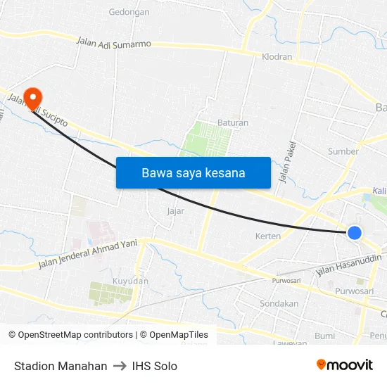 Stadion Manahan to IHS Solo map