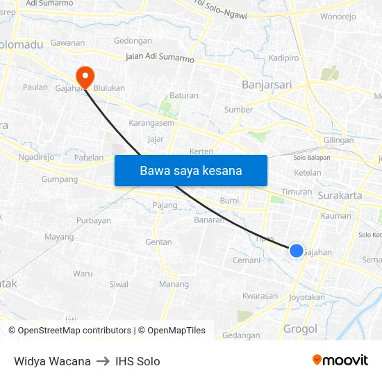 Widya Wacana to IHS Solo map