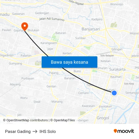 Pasar Gading to IHS Solo map