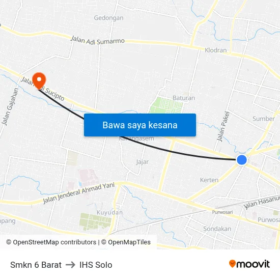 Smkn 6 Barat to IHS Solo map
