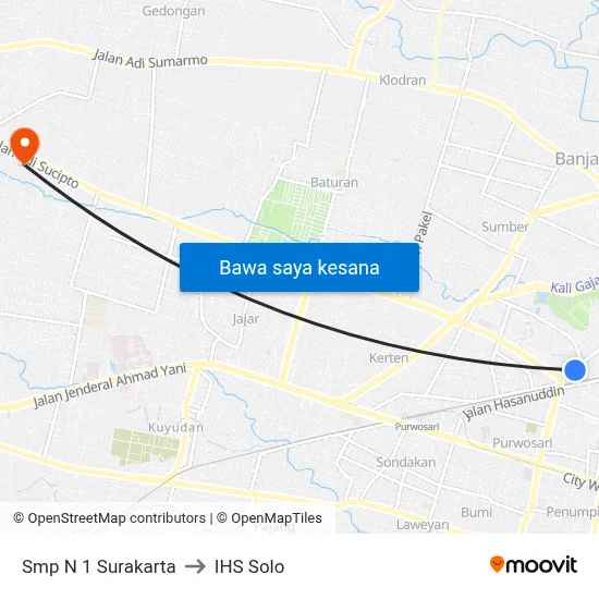 Smp N 1 Surakarta to IHS Solo map