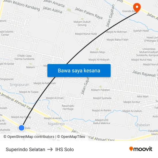 Superindo Selatan to IHS Solo map