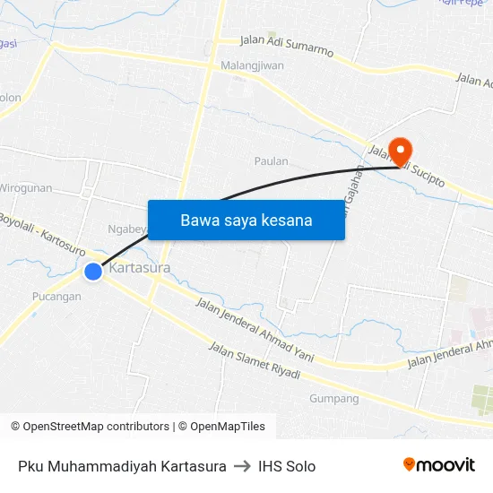 Pku Muhammadiyah Kartasura to IHS Solo map