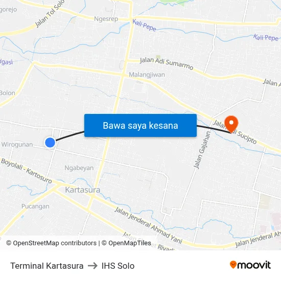 Terminal Kartasura to IHS Solo map