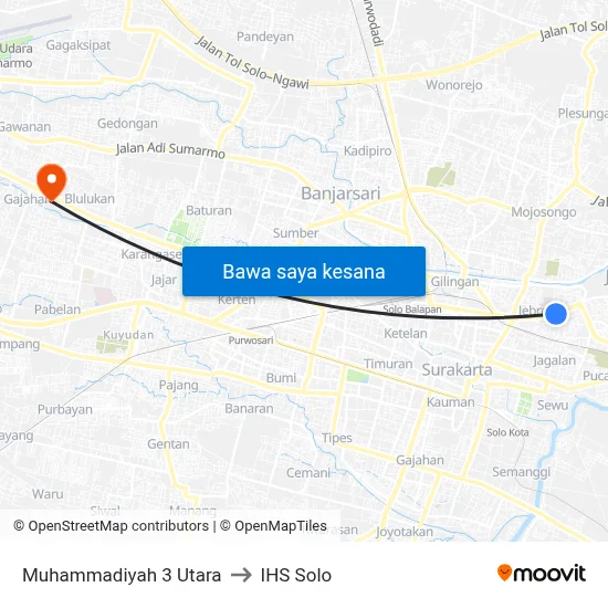 Muhammadiyah 3 Utara to IHS Solo map