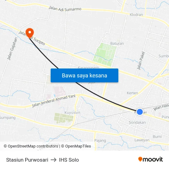 Stasiun Purwosari to IHS Solo map