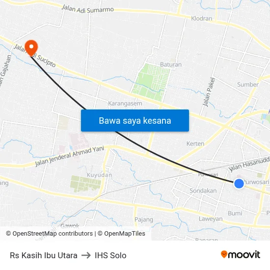 Rs Kasih Ibu Utara to IHS Solo map