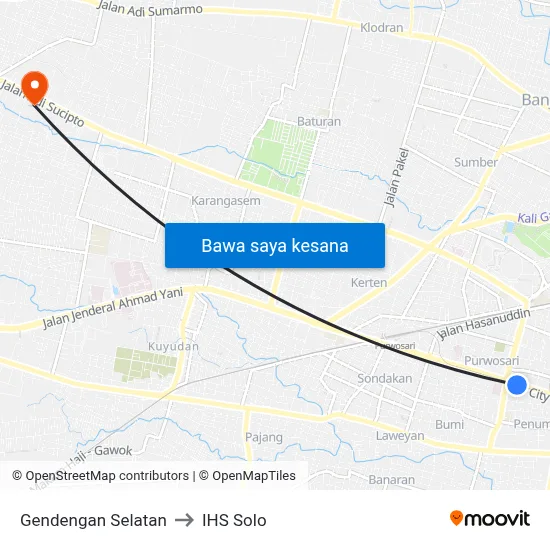 Gendengan Selatan to IHS Solo map