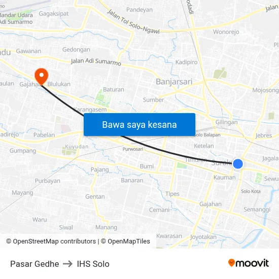 Pasar Gedhe to IHS Solo map