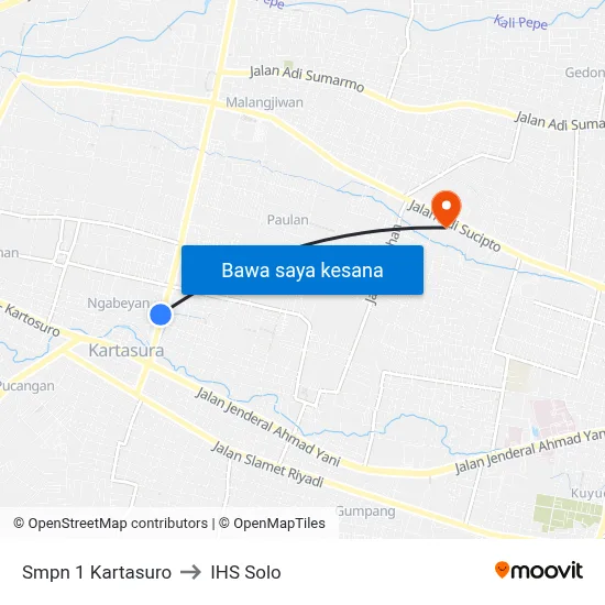 Smpn 1 Kartasuro to IHS Solo map