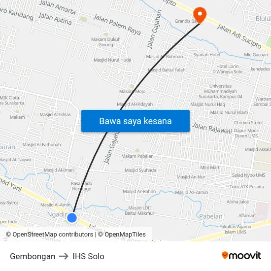 Gembongan to IHS Solo map