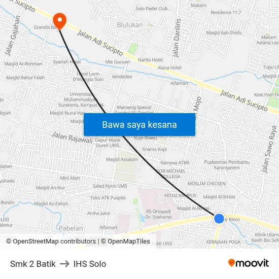 Smk 2 Batik to IHS Solo map