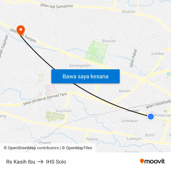 Rs Kasih Ibu to IHS Solo map