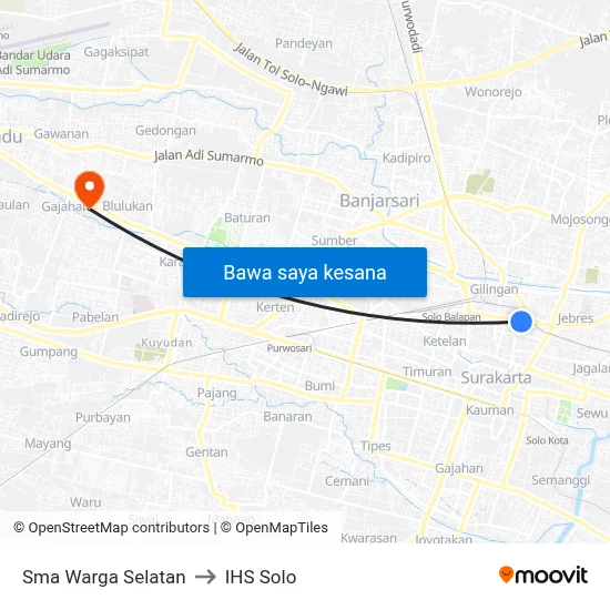 Sma Warga Selatan to IHS Solo map