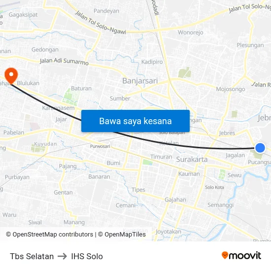 Tbs Selatan to IHS Solo map