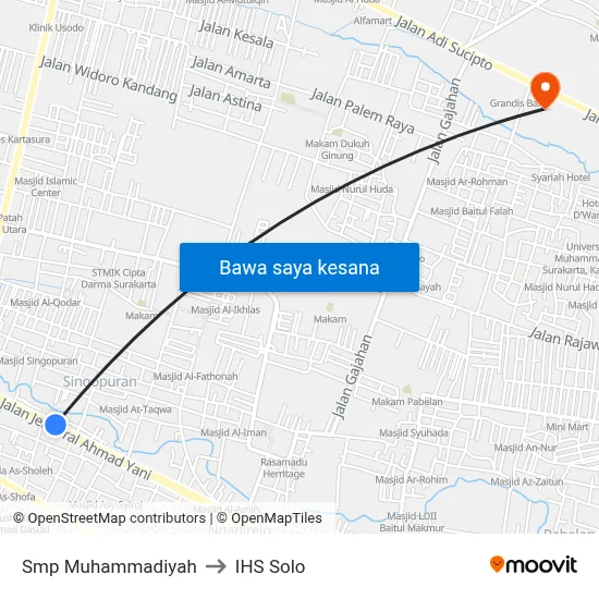Smp Muhammadiyah to IHS Solo map