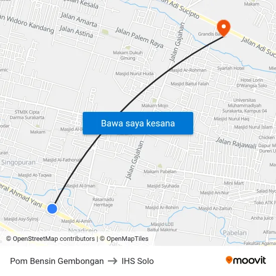 Pom Bensin Gembongan to IHS Solo map