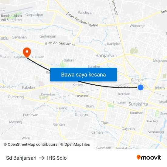 Sd Banjarsari to IHS Solo map