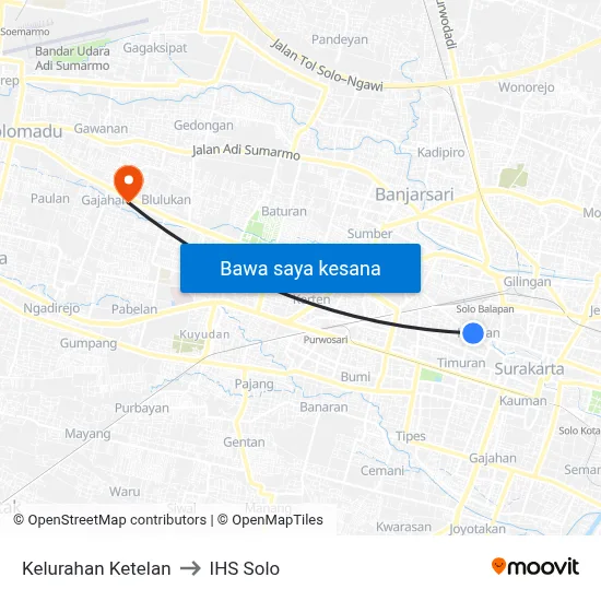 Kelurahan Ketelan to IHS Solo map