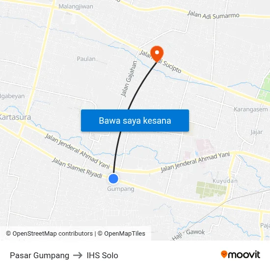 Pasar Gumpang to IHS Solo map