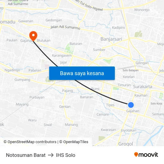 Notosuman Barat to IHS Solo map